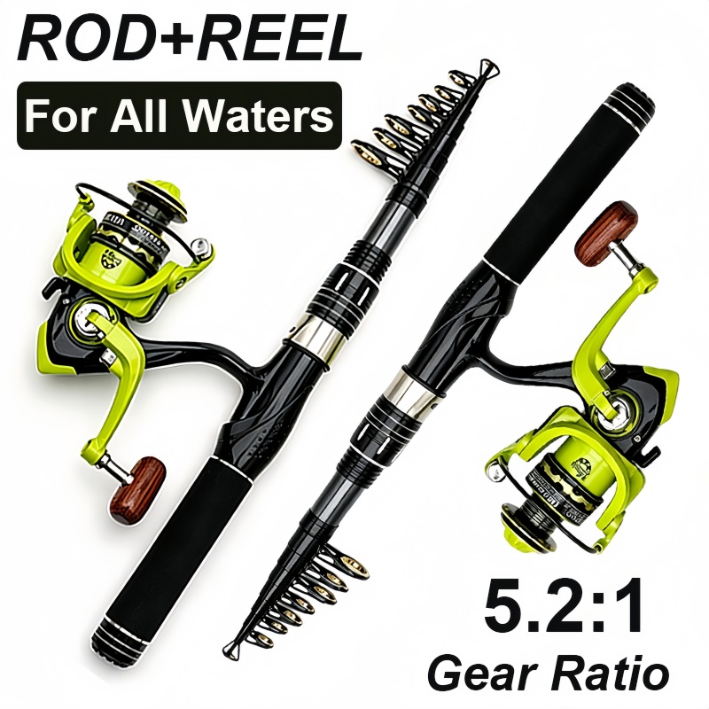 Fishing Rod Spinning - スピニング釣り竿とリールのセット 1.5-2.4m カーボン製海釣り竿と5.2:1ギア比の金属スプール、淡水バスやパイク釣り用