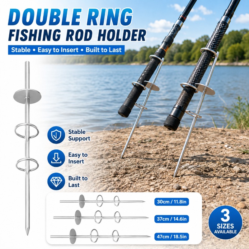 Fishing Rod Surf - ダブルリング釣り竿ホルダー グラウンドスパイク、頑丈な金属製釣り竿スタンド、海岸サーフィン、海釣り、アウトドア釣り用