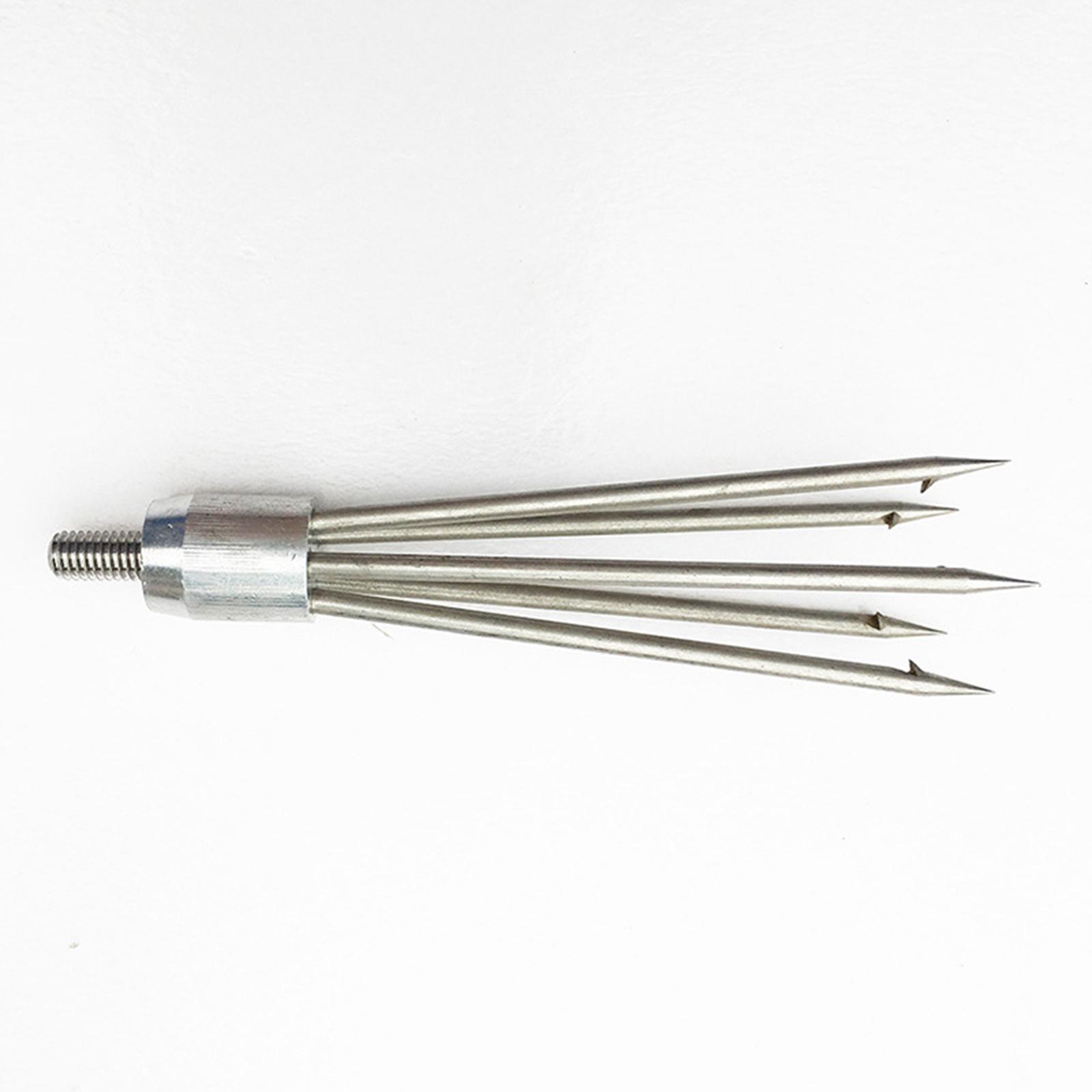 Fishing Rod Spinning - シルバー製アウトドア釣り用フォーク型ハープーンチップ、5本爪バーブ付きギグヘッド、スピニングフィッシングロッド用