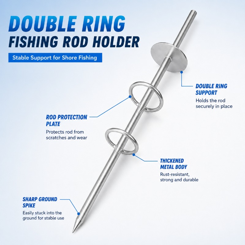 ダブルリング釣り竿ホルダー グラウンドスパイク、頑丈な金属製 - Fishing Rod Surf のレビューと価格